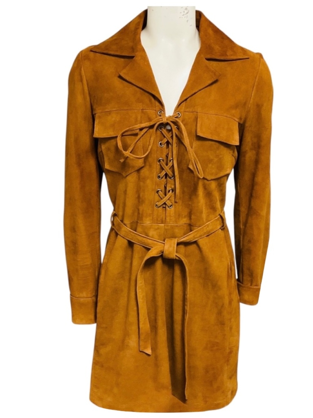 FRAME TERRACOTTA SUEDE LACE UP DRESS